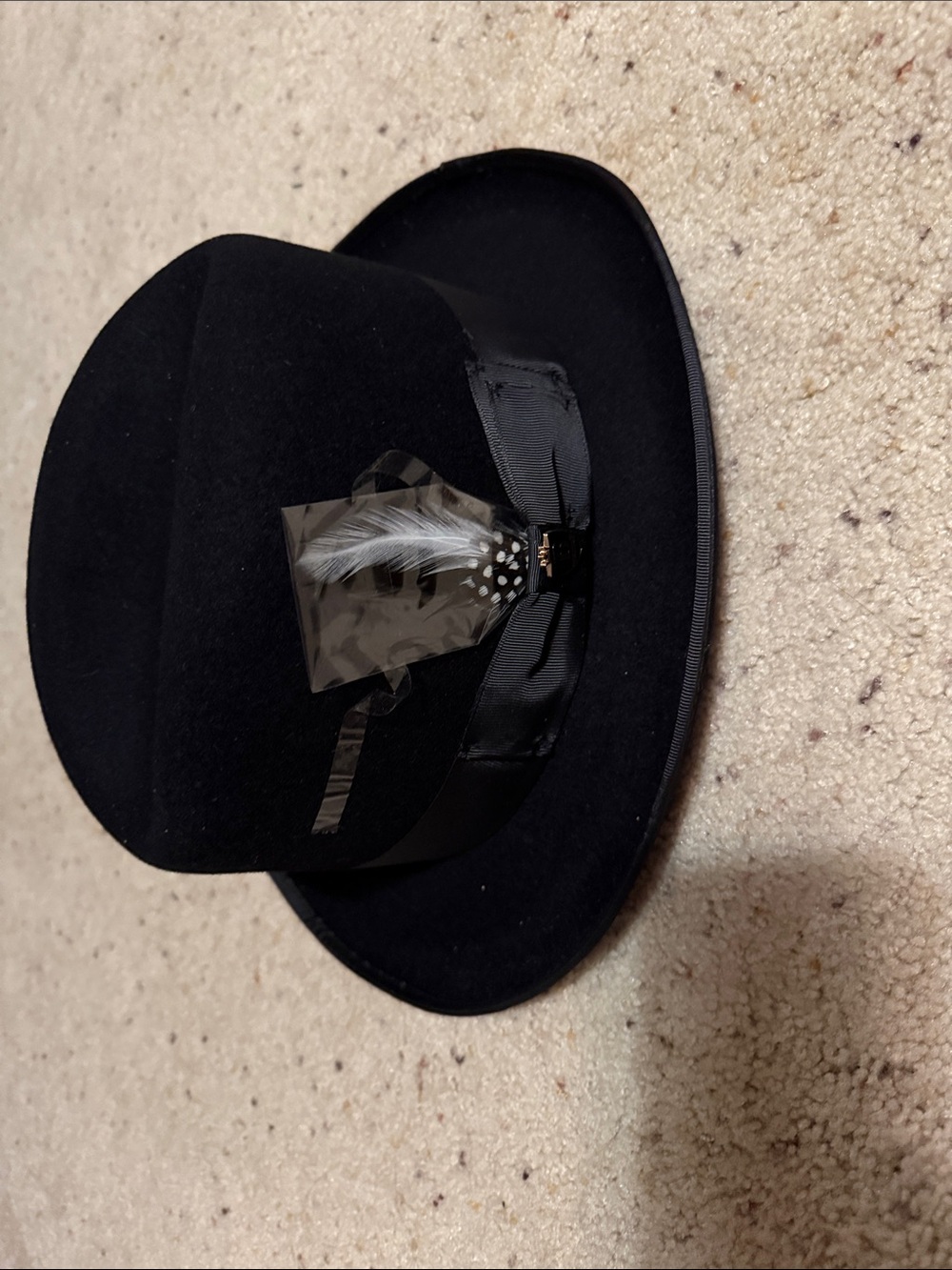 Bruno Capello Godfather Black Felt Fedora with Satin Band and Feather